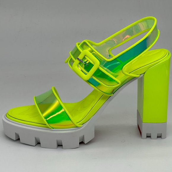 Christian Louboutin LOUBI DUNISS LUG 100 PVC Patent Platform Heels Sandals - Picture 7 of 16